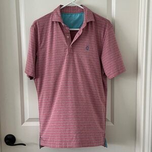johnnie-O Pink & Teal Striped Polo w “RCC 1899” Logo